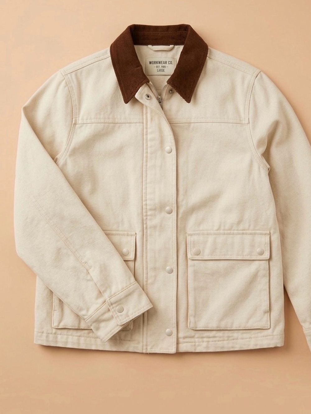 Cream Canvas Jacket with Brown Corduroy Collar